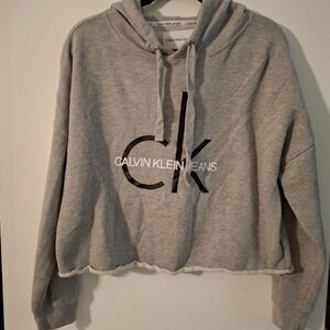 Calvin Klein Gray Women's Crop Sweater With Hoodie